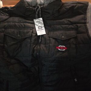 Ecko Unlimited Black Puffer Shirt Jacket with Red Accent